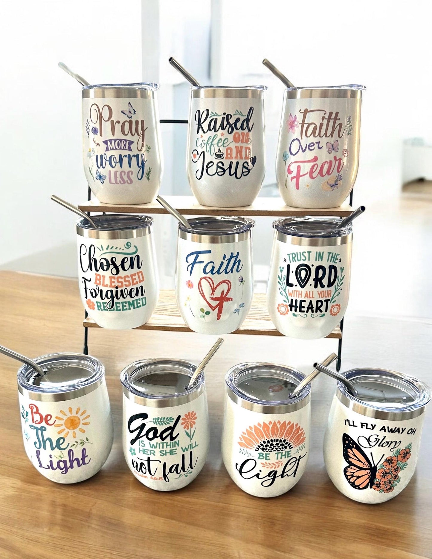 Be the Light Flower White Glitter Wine Tumbler; Coffee Cup; Stylish Cup; Motivational Gift; Inspirational Tumbler; Christian Gift