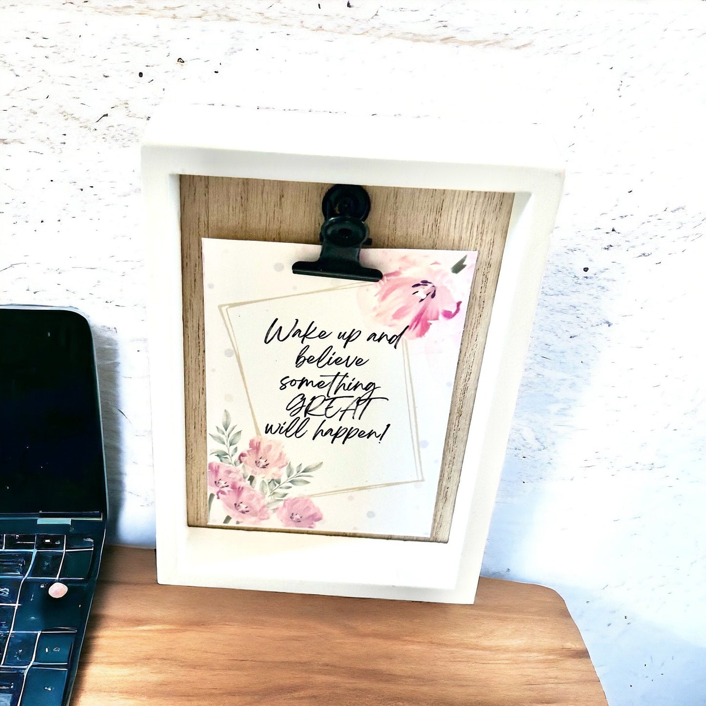 Mini White Frame w/30 Inspirational Messages; Motivational Scrolls that Bring Hope, Love, & Encouragement to Uplift; Gift; Handmade