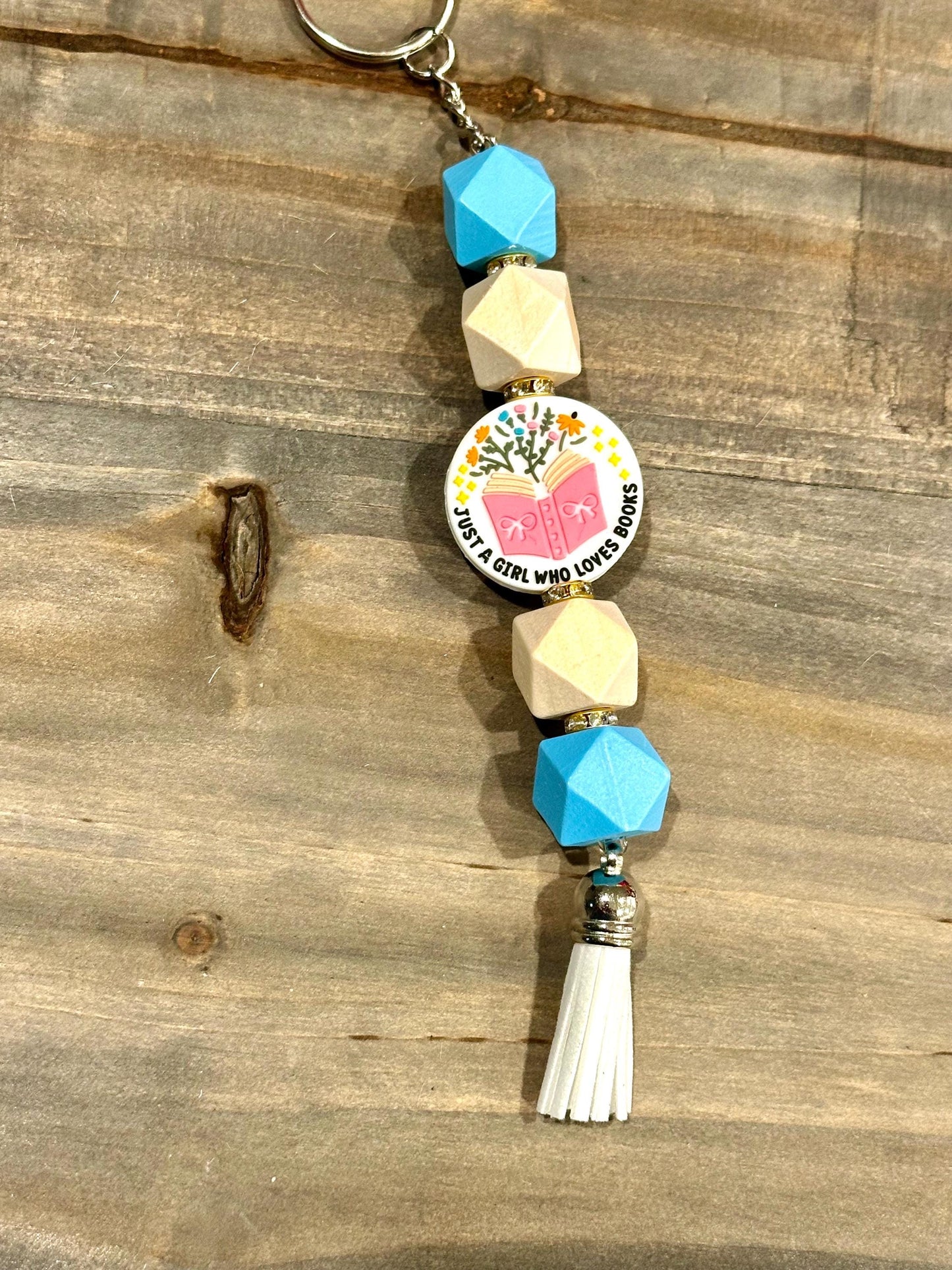 Book Lover Silicone Bead Keychain - “Just a Girl Who Loves Books”; Cute Inspirational Gift