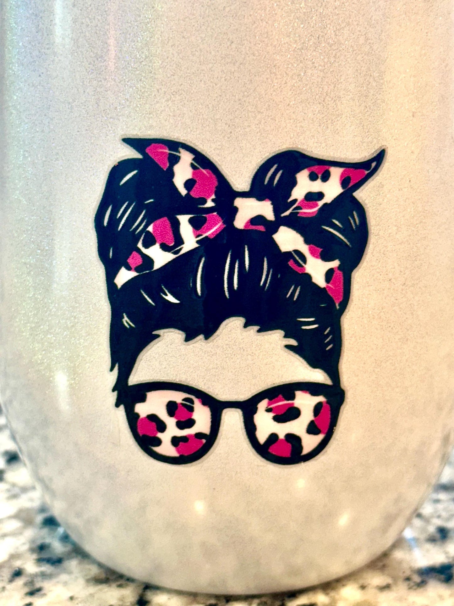 Mama Vibes w/Beautiful Mama Silhouette on Back,White Glitter Wine Tumbler; Coffee Cup; Stylish Cup; Motivational Gift; Inspirational Tumbler