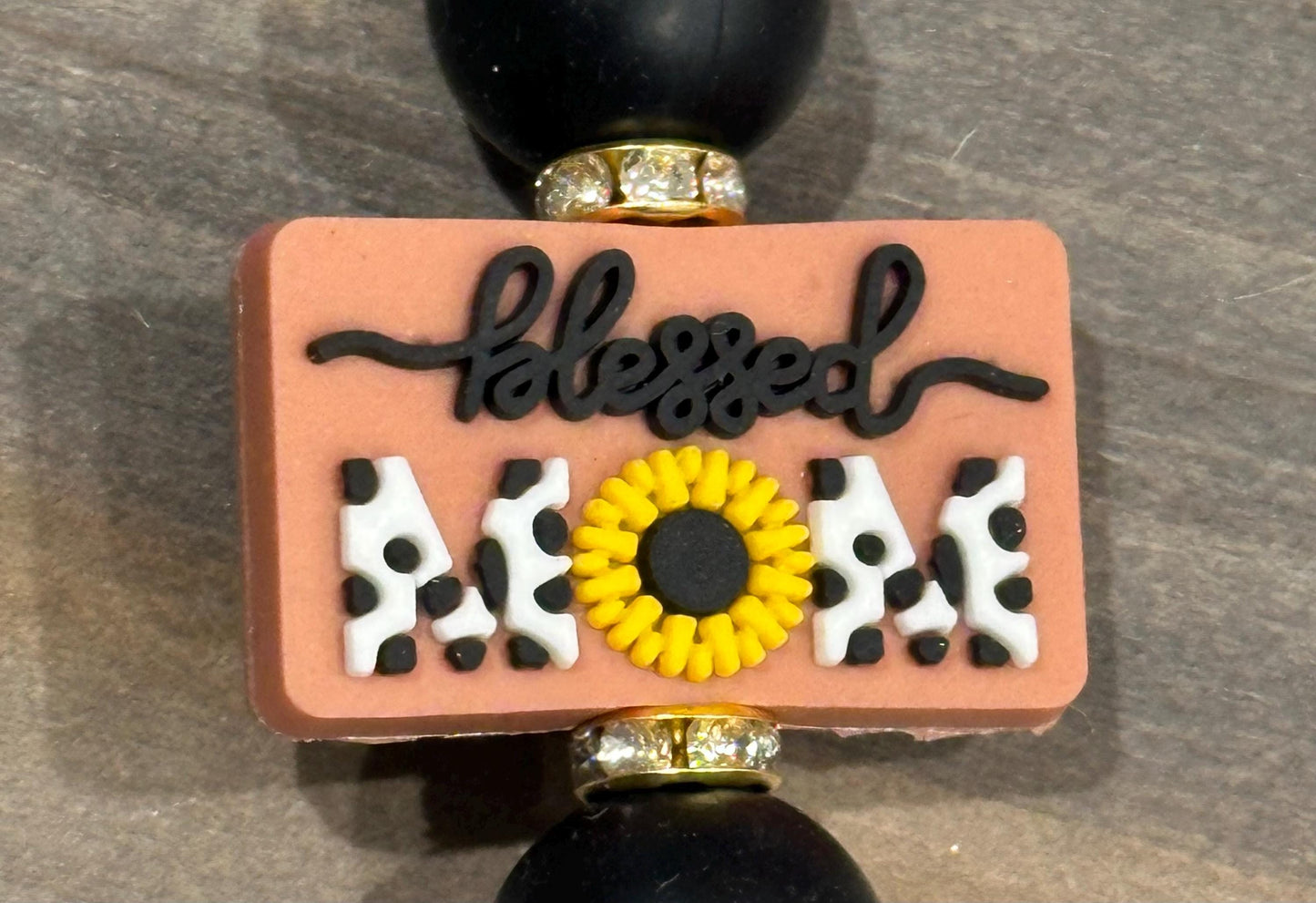 Blessed Mom Silicone Bead Keychain -  Cow Print; Cute Inspirational Gift