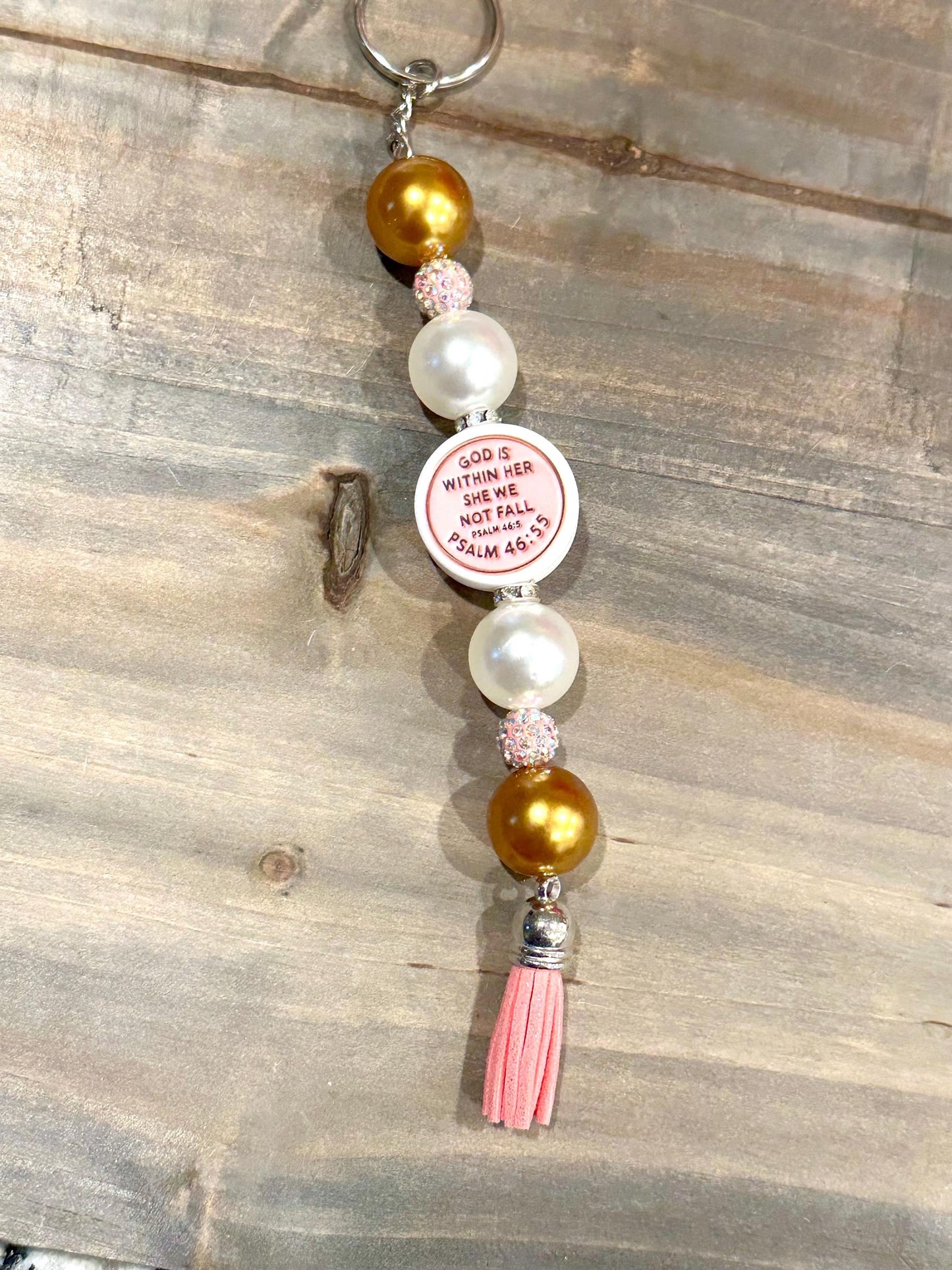 Faithful Silicone Bead Keychain -  God is Within Her She Will Not Fall; Christian Gift