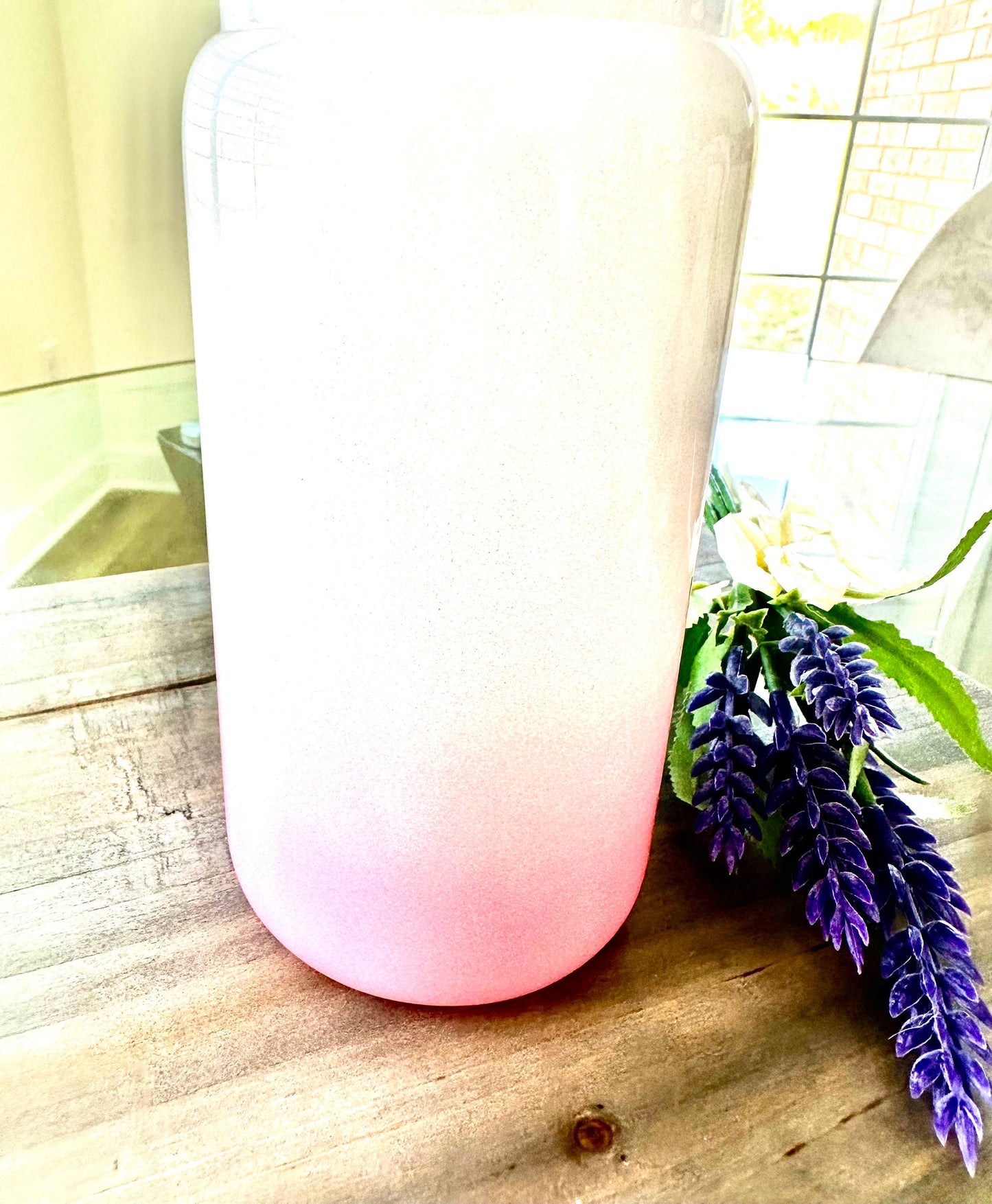 Not Perfect But Forgiven; Pink and White Iridescent Glitter 16oz Glass Cup Tumbler; Ice Coffee Cup; Christian Gift: Stylish Tumbler