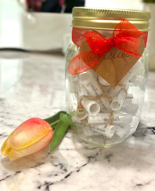 Jar of Love; 30 Scrolls of Beautiful Messages of Love for a Special Someone on Valentine’s Day, Birthday, or Any Gift. Free Personalization