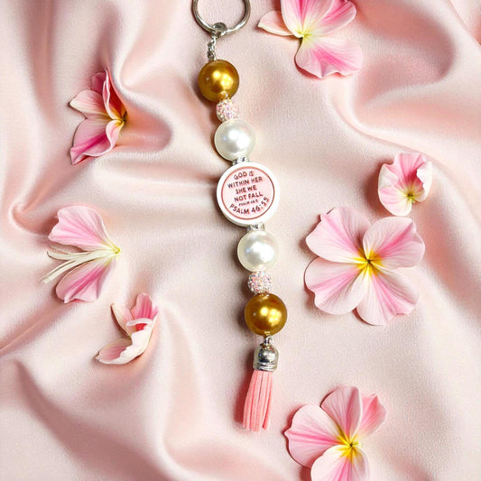 Faithful Silicone Bead Keychain -  God is Within Her She Will Not Fall; Christian Gift