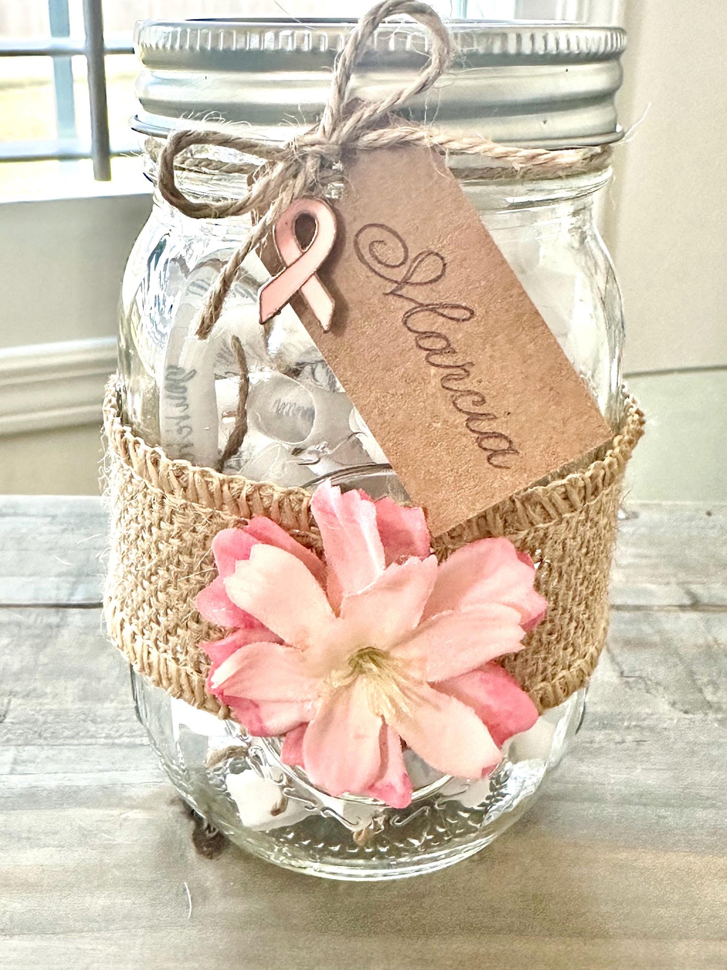 Handmade Breast Cancer Hope Jar | 30 Inspirational Messages of Love, Positivity | Uplifting Gift for Survivors, Fighters & Caregiver