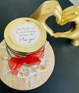 Jar of Love; 30 Scrolls of Beautiful Messages of Love for a Special Someone on Valentine’s Day, Birthday, or Any Gift. Free Personalization