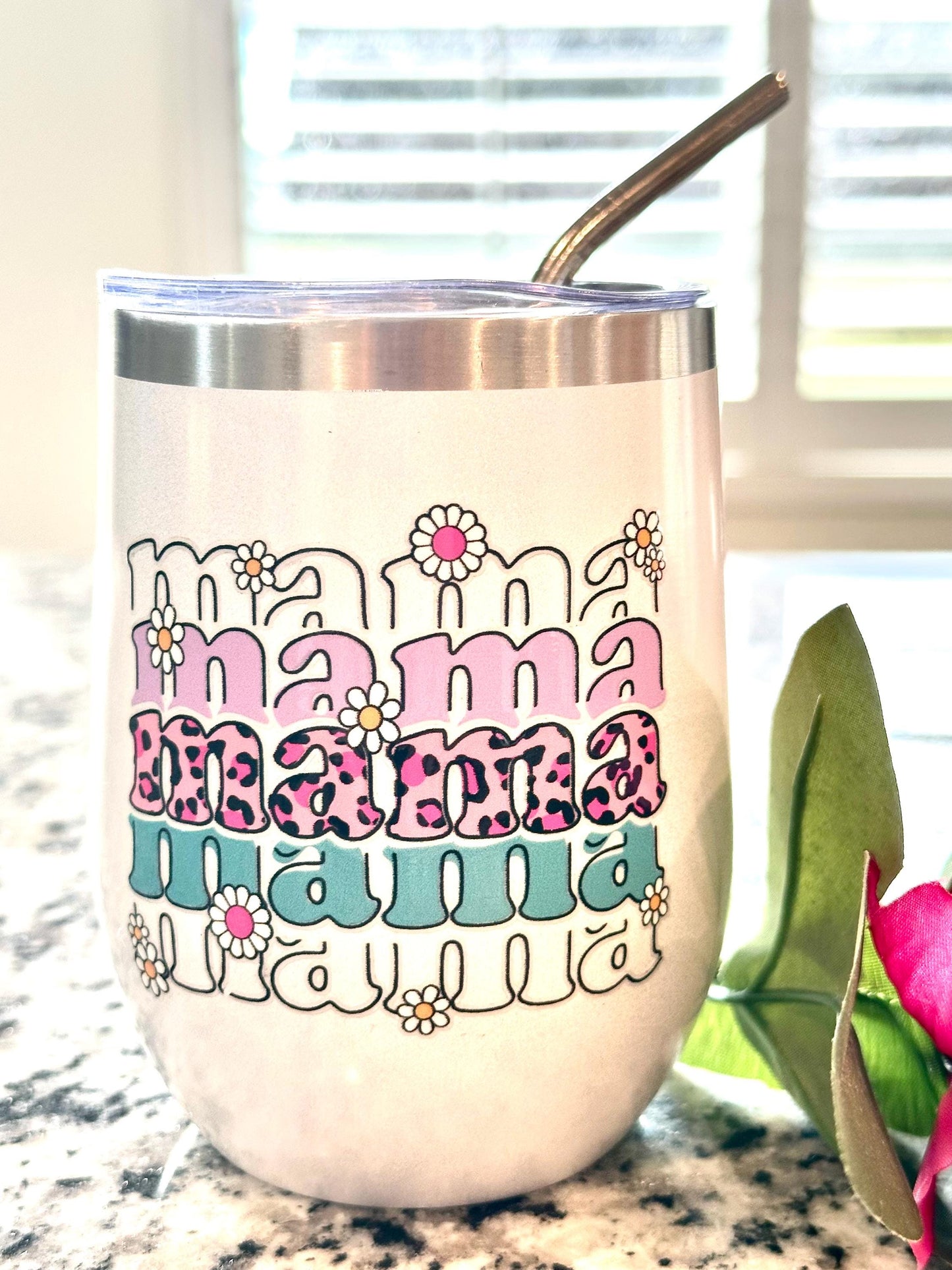 Mama White Glitter Wine Tumbler; Coffee Cup; Stylish Cup; Motivational Gift; Inspirational Tumbler