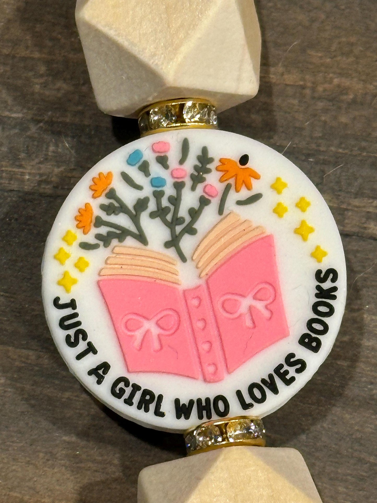 Book Lover Silicone Bead Keychain -  “Just a Girl Who Loves Books”; Cute Inspirational Gift