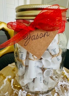 Jar of Love; 30 Scrolls of Beautiful Messages of Love for a Special Someone on Valentine’s Day, Birthday, or Any Gift. Free Personalization