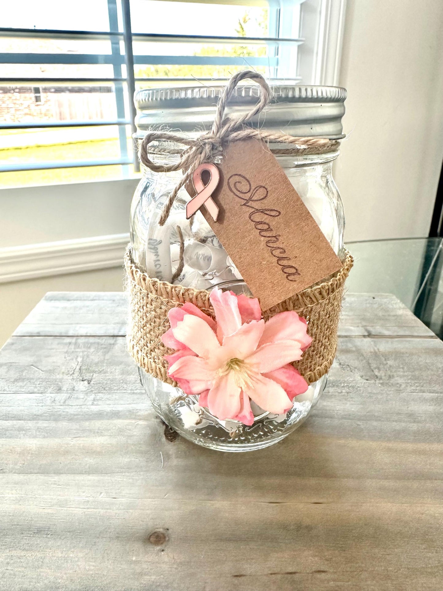 Handmade Breast Cancer Hope Jar | 30 Inspirational Messages of Love, Positivity | Uplifting Gift for Survivors, Fighters & Caregiver