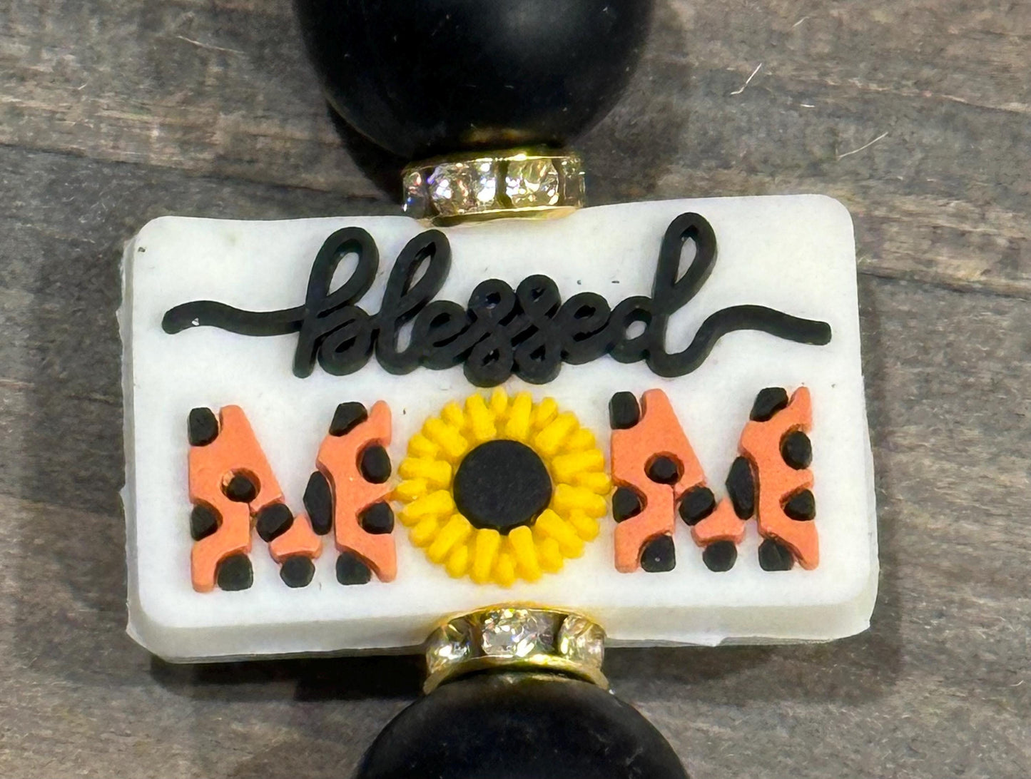 Blessed Mom Silicone Bead Keychain -  Cow Print; Cute Inspirational Gift