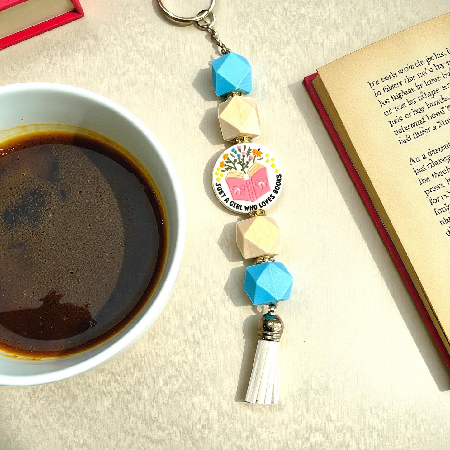Book Lover Silicone Bead Keychain -  “Just a Girl Who Loves Books”; Cute Inspirational Gift