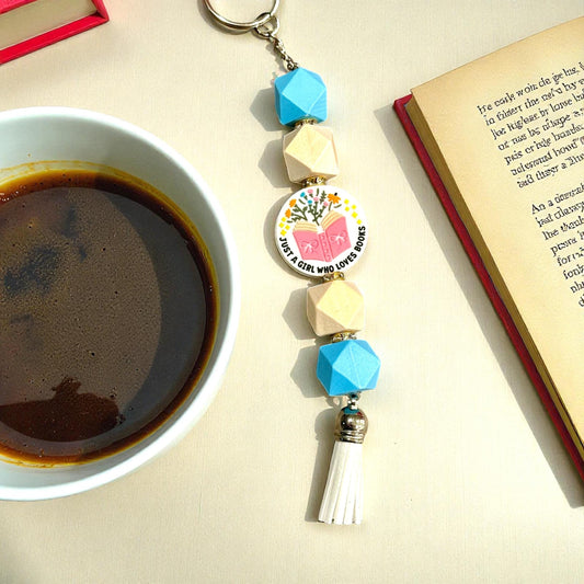 Book Lover Silicone Bead Keychain -  “Just a Girl Who Loves Books”; Cute Inspirational Gift