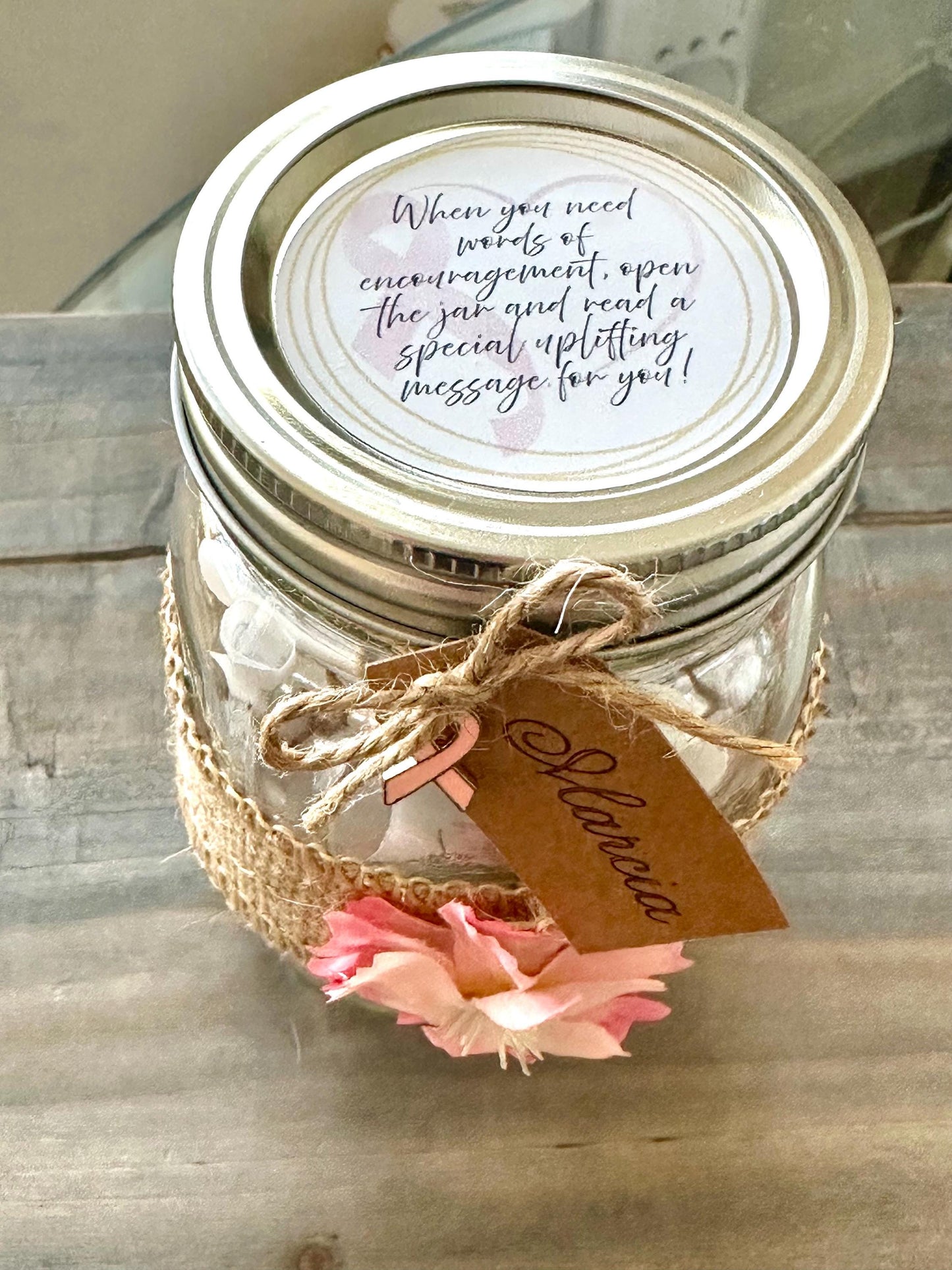 Handmade Breast Cancer Hope Jar | 30 Inspirational Messages of Love, Positivity | Uplifting Gift for Survivors, Fighters & Caregiver