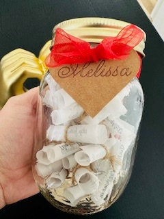 Jar of Love; 30 Scrolls of Beautiful Messages of Love for a Special Someone on Valentine’s Day, Birthday, or Any Gift. Free Personalization