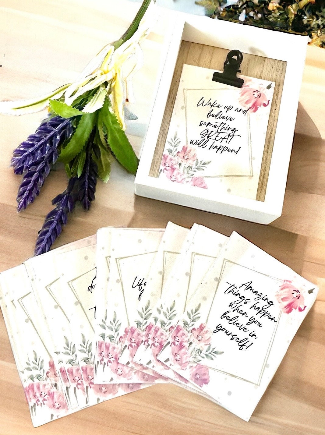 Mini White Frame w/30 Inspirational Messages; Motivational Scrolls that Bring Hope, Love, & Encouragement to Uplift; Gift; Handmade