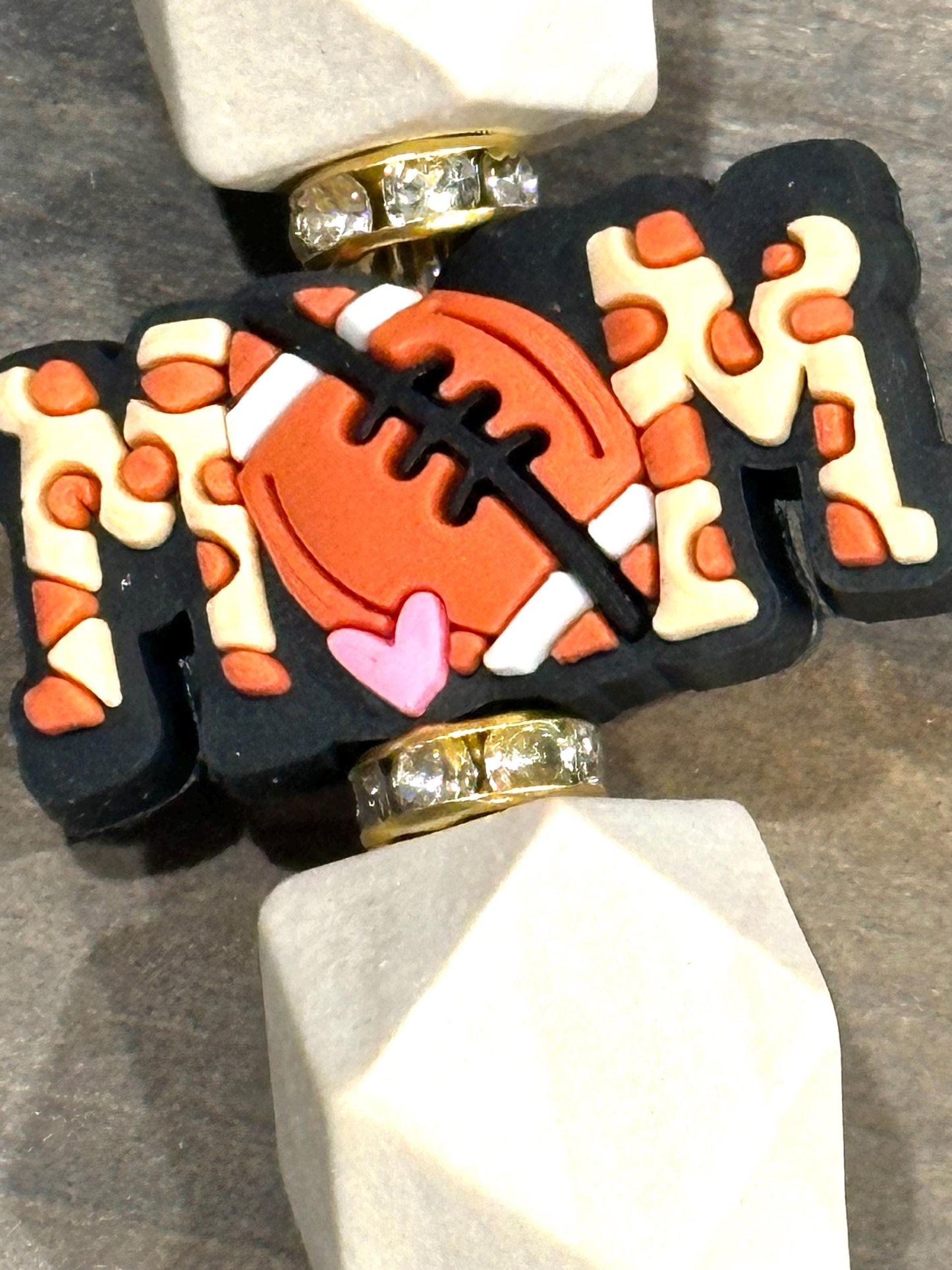 Football Mom Wood Bead Keychain -  Football Lovers; Cute Inspirational Gift