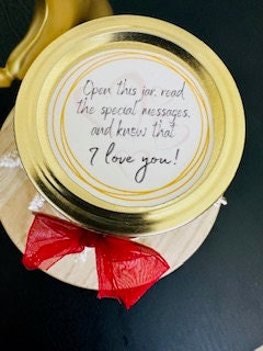 Jar of Love; 30 Scrolls of Beautiful Messages of Love for a Special Someone on Valentine’s Day, Birthday, or Any Gift. Free Personalization