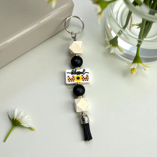 Blessed Mom Silicone Bead Keychain -  Cow Print; Cute Inspirational Gift